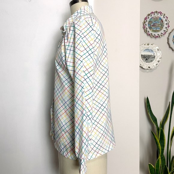 1970s Lucky Winner rainbow plaid blouse - size medium - large - Picture 5 of 8